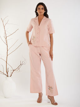 SHAABA CLOTHING - Pink Solid Cotton Linen Co- Ord (Set of 2)
