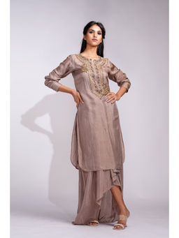 Shruti S - Taupe Embroidered Kurta and Skirt (Set of 2)