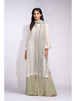 Shruti S - Sage Green Solid Kurta & Bustier with Palazzo and Frills Scarf (Set of 4)