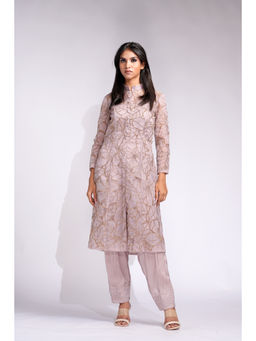 Shruti S - Chic Rose Gold Organza Kurta with Inner and Salwar (Set of 3)
