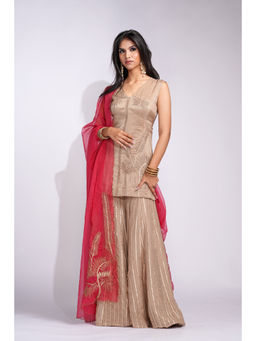 Shruti S - Gold Embroidered Zari Kurta with Sharara and Dupatta (Set of 3)