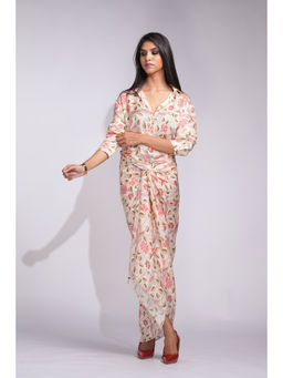 Shruti S - Kantha Bird Print Satin Shirt and Skirt Set (Set of 2)