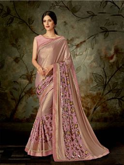 Odette - Pink Lycra Designer Saree with Unstitched Blouse