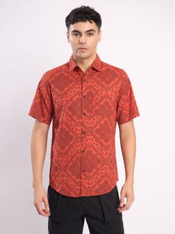 Bene Kleed - Rust Cotton Blend Half Sleeves Shirt