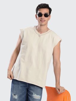 Bene Kleed - Off White Cotton Sleeveless T-Shirt