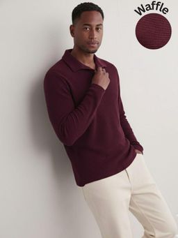 RIGO - Maroon Polyester Full Sleeves Polo T-Shirt