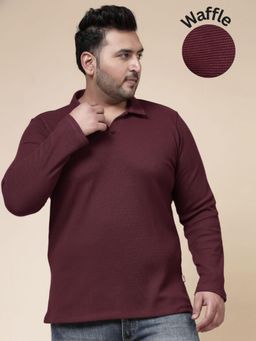 RIGO - Maroon Polyester Full Sleeves Polo T-Shirt