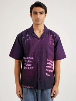 CLAZZEY - Purple Cotton Half Sleeves Shirt