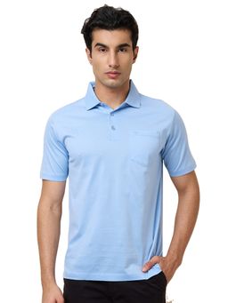 Park Avenue - Blue Pure Cotton Half Sleeves Polo T-Shirt