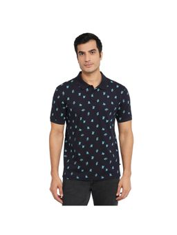 Parx - Navy Blue Pure Cotton Half Sleeves Polo T-Shirt