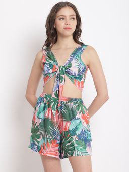 AOBA - Women Green Printed Beachwear Cover Up Set