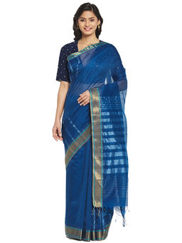 Fabindia - Blue Maheshwari Cotton Silk Saree