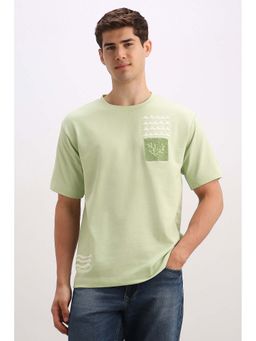 Allen Solly - Men Green Textured Crew Neck T-Shirt