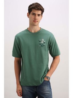Allen Solly - Men Green Textured Crew Neck T-Shirt