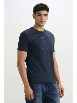 Allen Solly - Men Navy Blueprinted Crew Neck T-Shirt