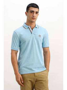Allen Solly - Men Light Blue Textured Polo T-Shirt