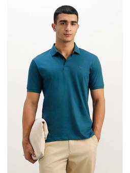 Allen Solly - Men Teal Solid Polo T-Shirt