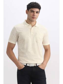Allen Solly - Men Beige Floral Printed Polo T-Shirt