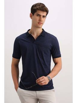Allen Solly - Men Navy Blue Floral Printed Polo T-Shirt