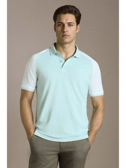 Louis Philippe - Men Light Blue Textured Polo T-Shirt