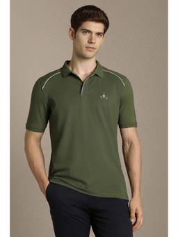Louis Philippe - Men Olive Textured Polo T-Shirt