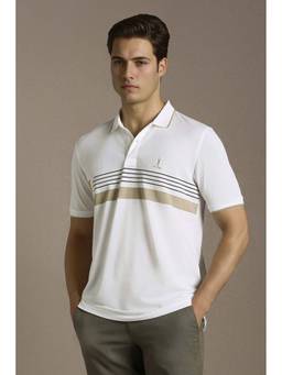 Louis Philippe - Men White Stripe Polo T-Shirt