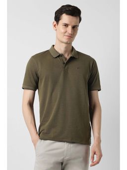 Peter England - Men Olive Textured Polo T-Shirt