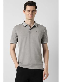 Peter England - Men Grey Textured Polo T-Shirt