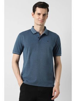 Peter England - Men Blue Textured Polo T-Shirt