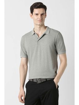 Peter England - Men Grey Textured Polo T-Shirt