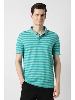 Peter England - Men Green Stripes Polo T-Shirt