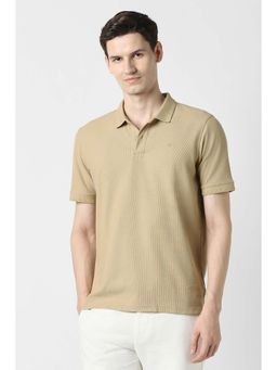 Peter England - Men Beige Textured Polo T-Shirt
