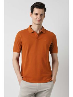 Peter England - Men Rust Textured Polo T-Shirt