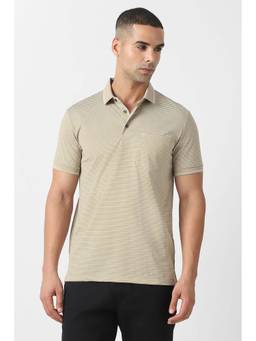 Van Heusen - Men Beige Stripe Polo T-Shirt