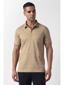 Van Heusen - Men Beige Floral Printed Polo T-Shirt
