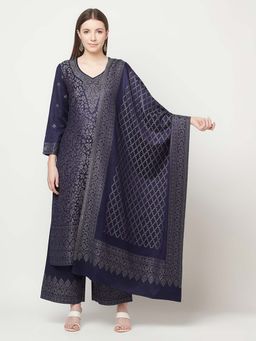 Safaa - Womens Winterwear Rayon Acro Wool Kurta & Palazzo Unstitched Material Navy Color With Dupatta