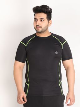 CHKOKKO - Men Plus Size Solid Regular Fit Sports T-shirt In Black