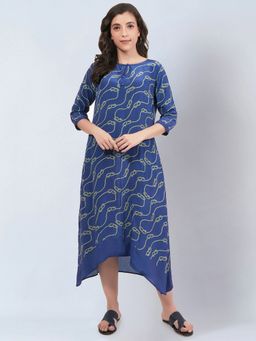 First Resort by Ramola Bachchan - Blue and Green Marine Rope Knot Printed Slimline Kaftan Dress
