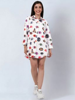 First Resort by Ramola Bachchan - Multicolour Evil Eye Print Shirt Dress