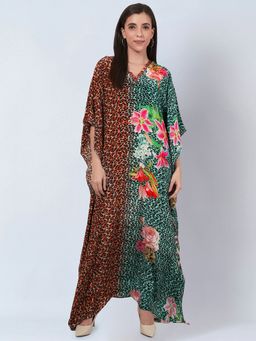 First Resort by Ramola Bachchan - Multi-color and Turquoise Animal Print Full Length Kaftan
