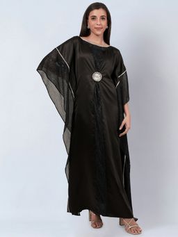 First Resort by Ramola Bachchan - Black Embroidered Motif Full Length Kaftan