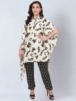 First Resort by Ramola Bachchan - Ivory and Black Floral Combination Print Co-Ord (Set of 2)