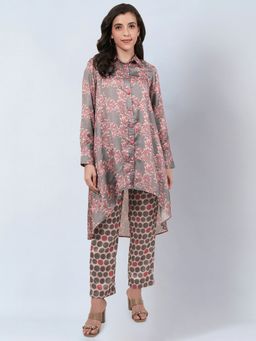 First Resort by Ramola Bachchan - Grey and Pink Floral Combination Print Co-Ord (Set of 2)