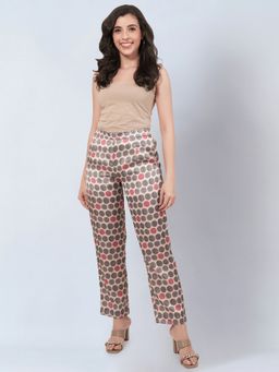 First Resort by Ramola Bachchan - Grey and Pink Polka Dot Pants