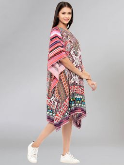 First Resort by Ramola Bachchan - Multicoloured Geometric Print Silk Kaftan Tunic