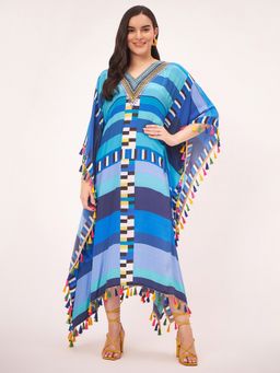 First Resort by Ramola Bachchan - Blue Geometric Mid Length Kaftan