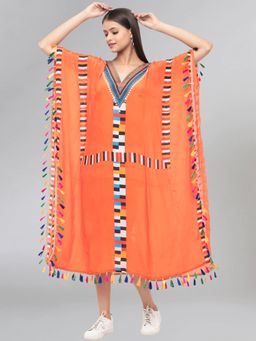 First Resort by Ramola Bachchan - Orange Geometric Mid Length Kaftan