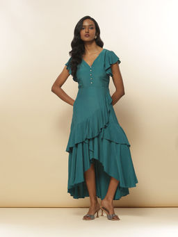 Label Ritu Kumar - Turquoise Solid Long Dress
