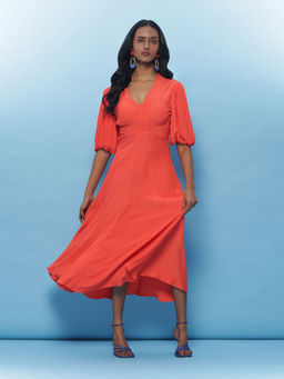 Label Ritu Kumar - Orange Solid Long Dress