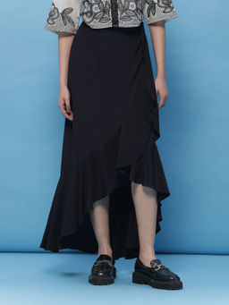 Label Ritu Kumar - Black Solid Asymetric Long Skirt